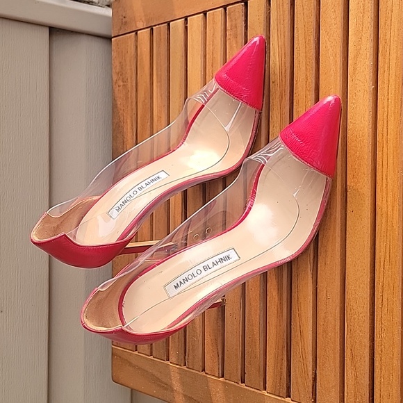 Manolo Blahnik Shoes - Manolo Blahnik Pacha PVC- Cap-Toe Pump Red  Size 36.5 / US 6